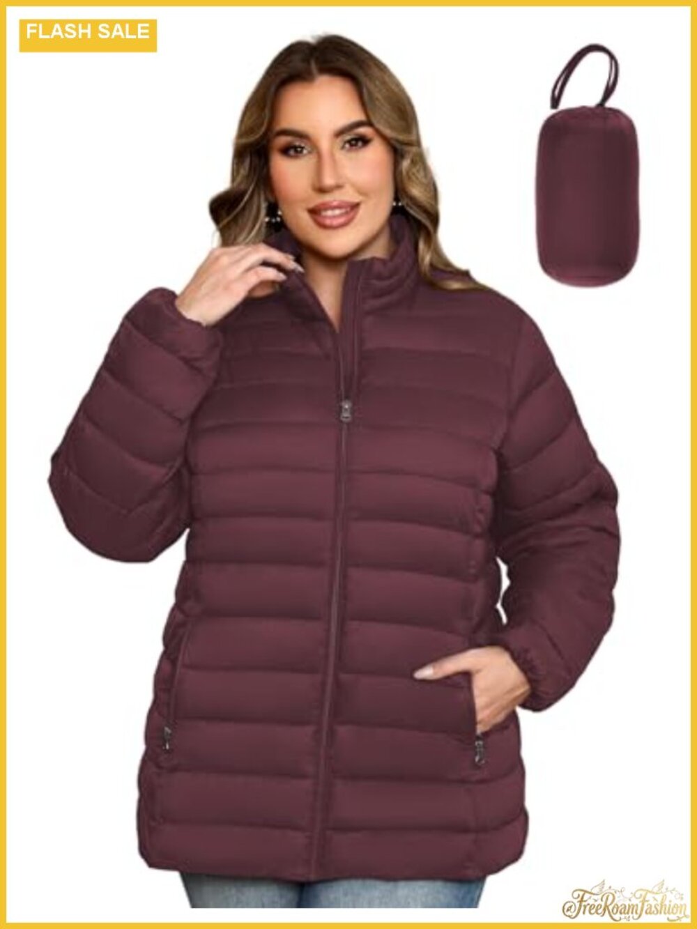 Packable Lightweight Puffer Jacket Plus Size 1X-6X Quilted